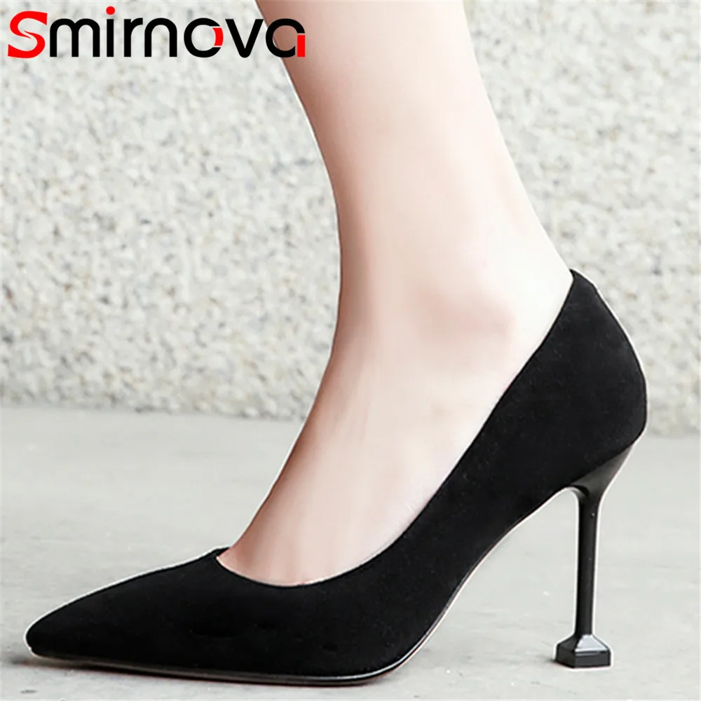 

Smirnova fashion pointed toe shallow pumps women shoes elegant thin high heels shoes woman suede leather prom wedding shoes
