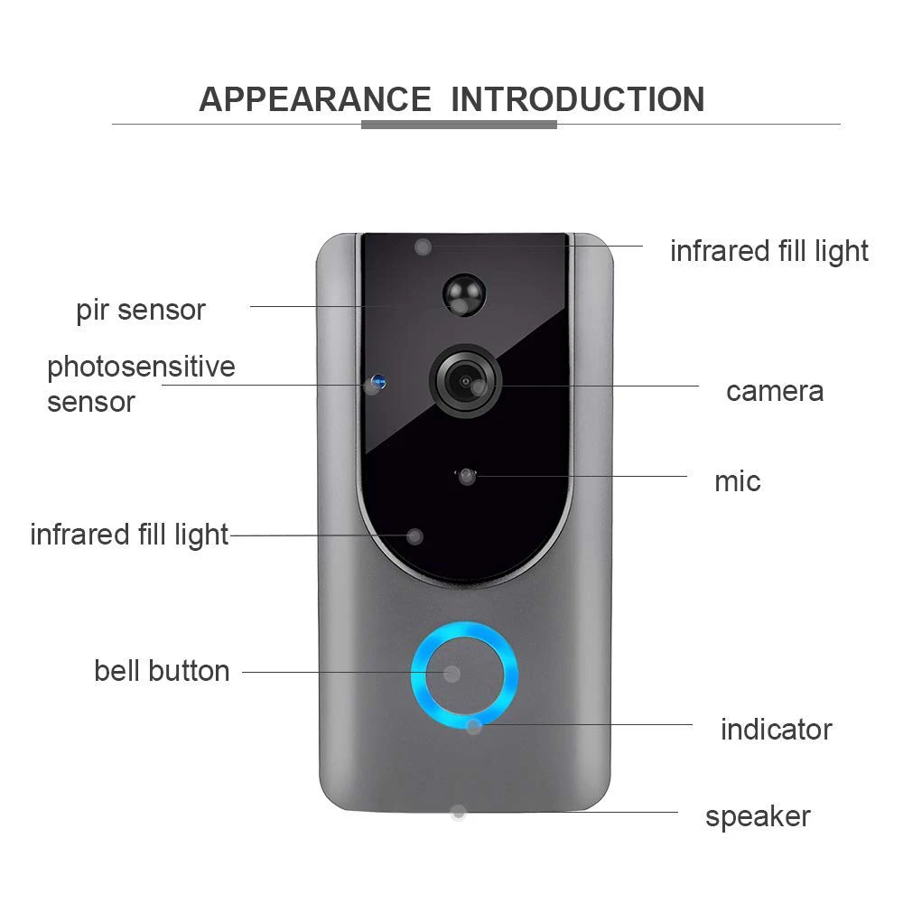 

Battery-powered Wi-Fi video doorbell camera, long standby 8 months, wireless doorbell camera, built-in 8G card, 100W HD camera,