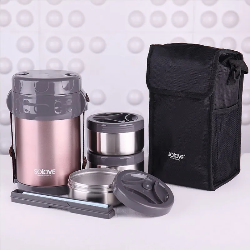 

2L High Quality Stainless Steel Japanese Thermo Lunch Box w/ Insulated Lunch Cooler Bag Vacuum Food Container Food Box Lunchbox