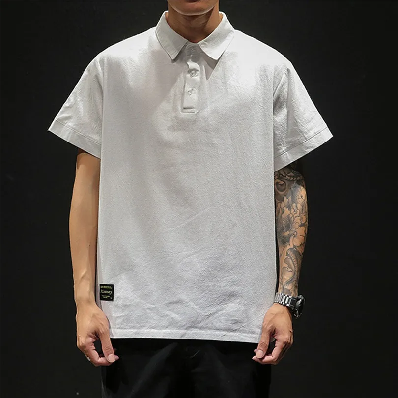 New Fashion Men Summer Cotton And Linen Short Sleeve Solid Color Stand Neck Loose Casual T Shirt Blouse Polo Top #4A24 (11)