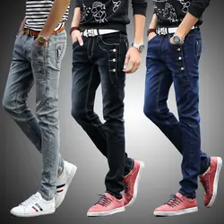 2018 новый модные джинсы Для мужчин корейский стиль High Street Slim Fit Кнопка Личность Винтаж Классические джинсовые штаны плюс Размеры брюки