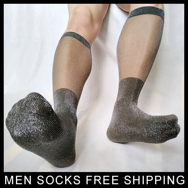 Мужские носки, длинные, эластичные, сексуальные, прозрачные, сетчатые, с блеском, мужские, формальные, модные носки, чулки для геев - Цвет: Армейский зеленый