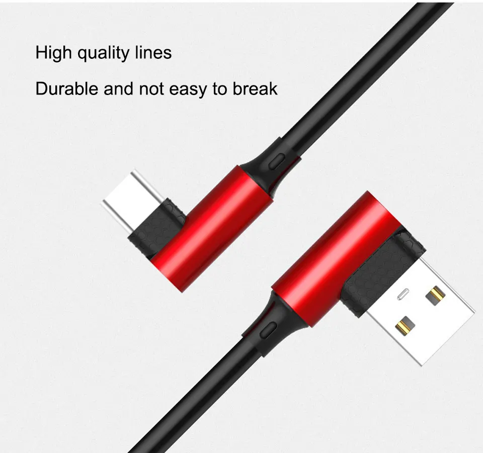 Dual 90-degree Angled Head Type-c USB Data 1m Mobile Phone Play Games Elbow Charging Line Fast Charging 5V 2.5A Copper Header (3)