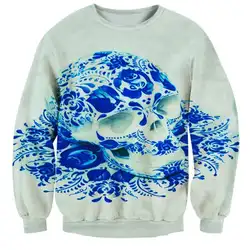 3D принт синий череп цветочные толстовки Толстовка для мужчин женщин пуловеры для осень зима Джемперы рождественские подарки мужчи