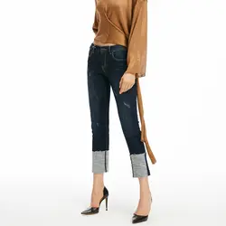 Осень 2018 Повседневная флисовая женская одежда Эластичность джинсы женщина Высокая талия джинсы женские