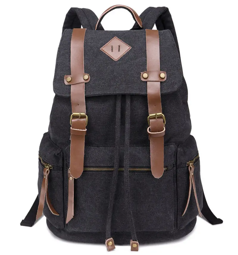 Новинка, модный подростковый рюкзак, винтажный холщовый женский рюкзак, школьная сумка, мужские дорожные сумки, Подростковый рюкзак для девушек и девушек - Цвет: Black