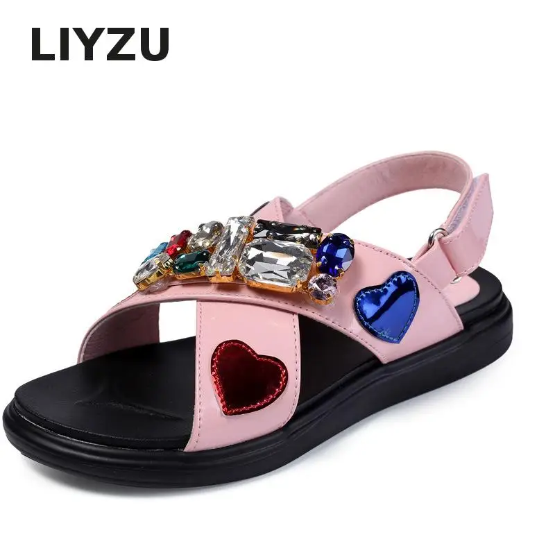 

Summer New Arrival Kids Sandals For Girls Princess Leather Bright Diamond Shoes Girls Holiday Sandals Fashion Flat Beach Sandals