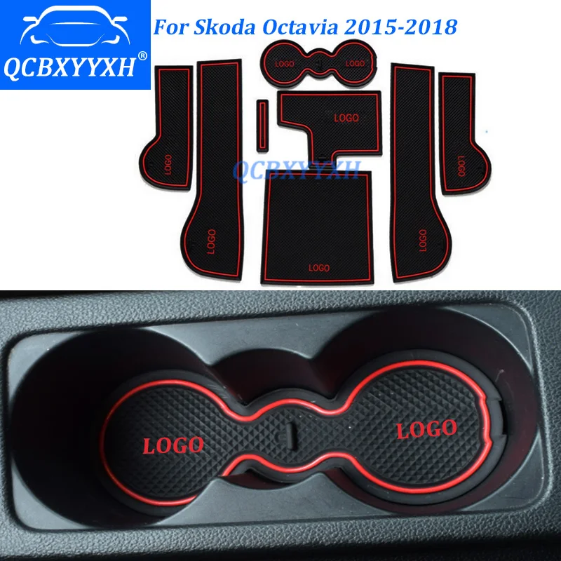 

QCBXYYXH 8Pcs/Set Car Styling Slot Pad Interior Door Groove Mat Latex Anti-Slip Cushion For Skoda Octavia 2015-2018 Dedicated