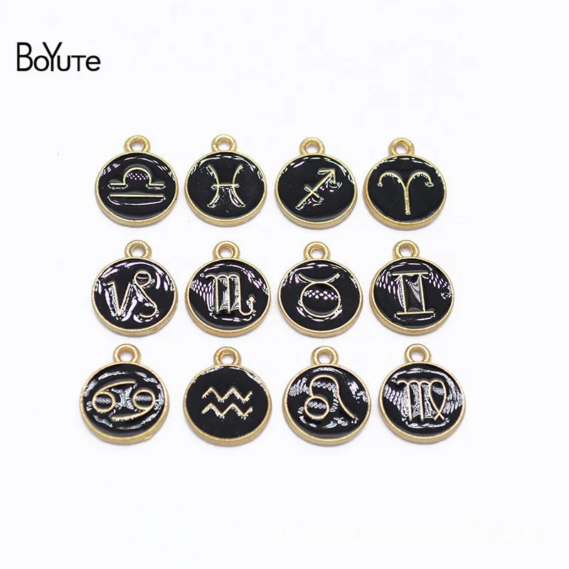 BoYuTe (12 PiecesSet) Metal Alloy Black Enamel Zodiac Signs Charms Pendant Diy Hand Made Jewelry Accessories (3)