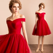 Elegante Rote Weg Von der Schulter Kurz Prom Kleider mit Kurzen Ärmeln 2016 Brautjungfer Kleider Cocktailkleider vestido de festa