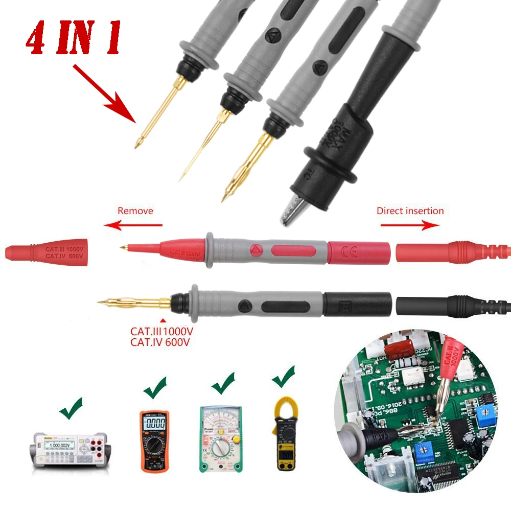 Провода мультиметра, набор тестовых проводов с тестовым зондом мини-крючки, 30A медные зажимы типа «крокодил», датчики для мультиметра, набор острых наконечников