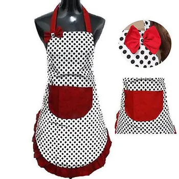 

New Cute Bib Apron Dress Vintage Kitchen Women Bowknot with Pocket Gift