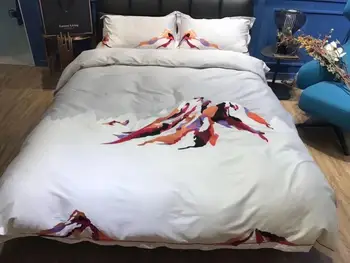 

luxury silk bedding set queen king size 60S bed set 4pcs 100% cotton duvet cover bed sheet sets Embroidered blue white