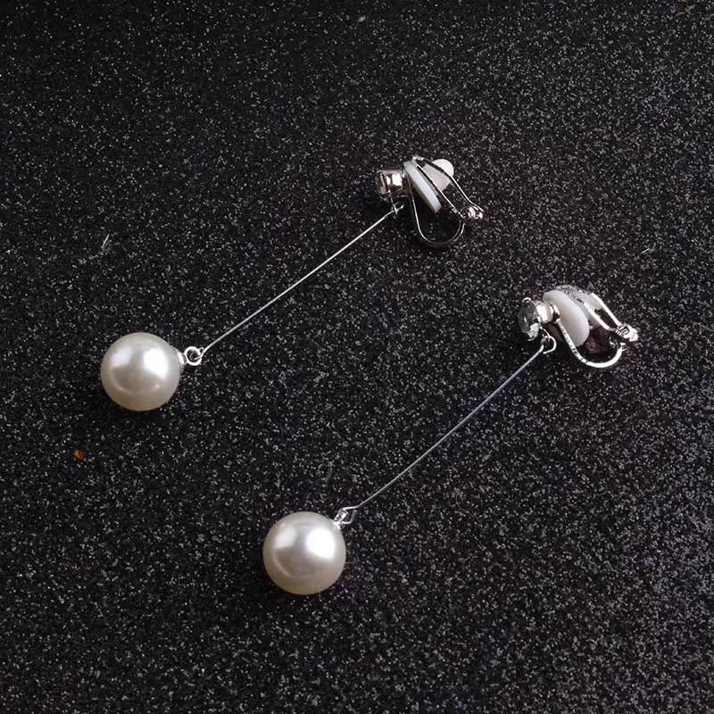 Korea Style Fashion Cute Ear Wire Clip Earrings Non Piercing Female Models Long Pearl No Ear Hole Jewelry women Earrings