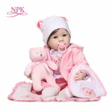NPK силиконовые Reborn Baby куклы 22 дюймов новая мода 55 см реалистичные прекрасные очаровательные щеки девушка носить платье детские игрушки