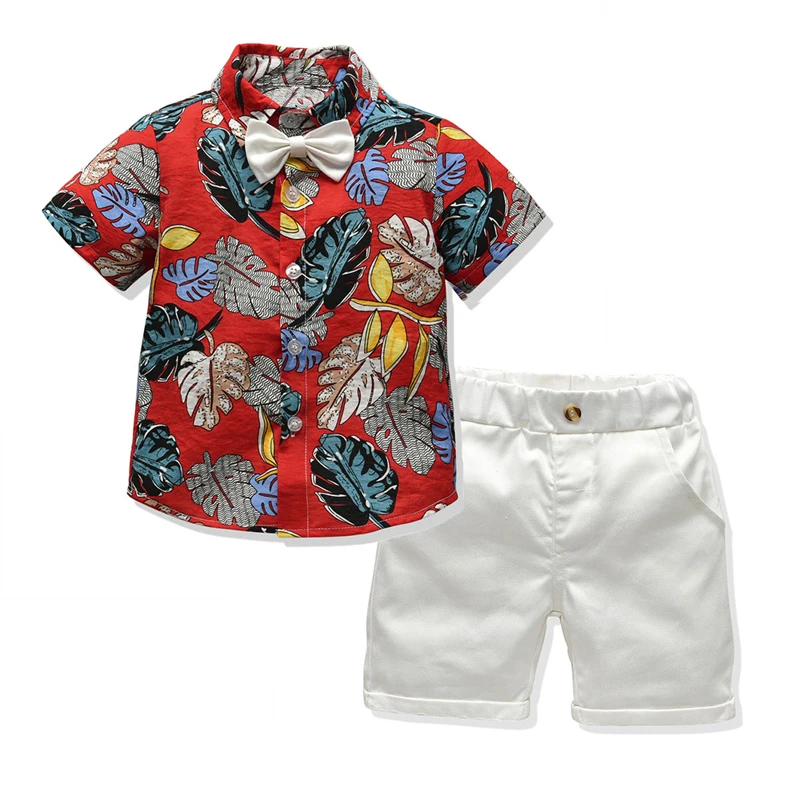 

Summer Baby Boy Clothes Set Leaf Print Short Sleeve Shirt Blouse White Shorts Casual Outfits 2019 News Beach wind Infant Clothes