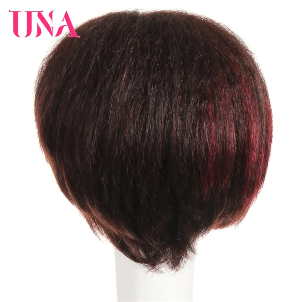 UNA Short Straight Human Hair Wigs For Women 150% Density Hair Peruvian Straight Human Hair Wigs Non-Remy Machine Hair Wigs 8"