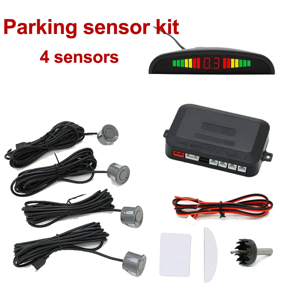 Car LED Parking Sensor Kit 4 Sensors Backlight Display Reverse Backup Radar Monitor System 12V 4 Colors