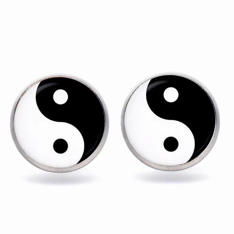 

12 Pair Yin Yang Symbols Earrings jewelry wholesale Ying Yang Ear Stud Magic Sign Zen Earrings Glass Cabochon Earrings