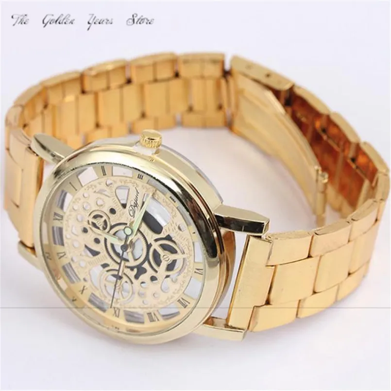 Relógio Transparente Dourado Pulseira de Aço Relógio Transparente Dourado Pulseira de Aço