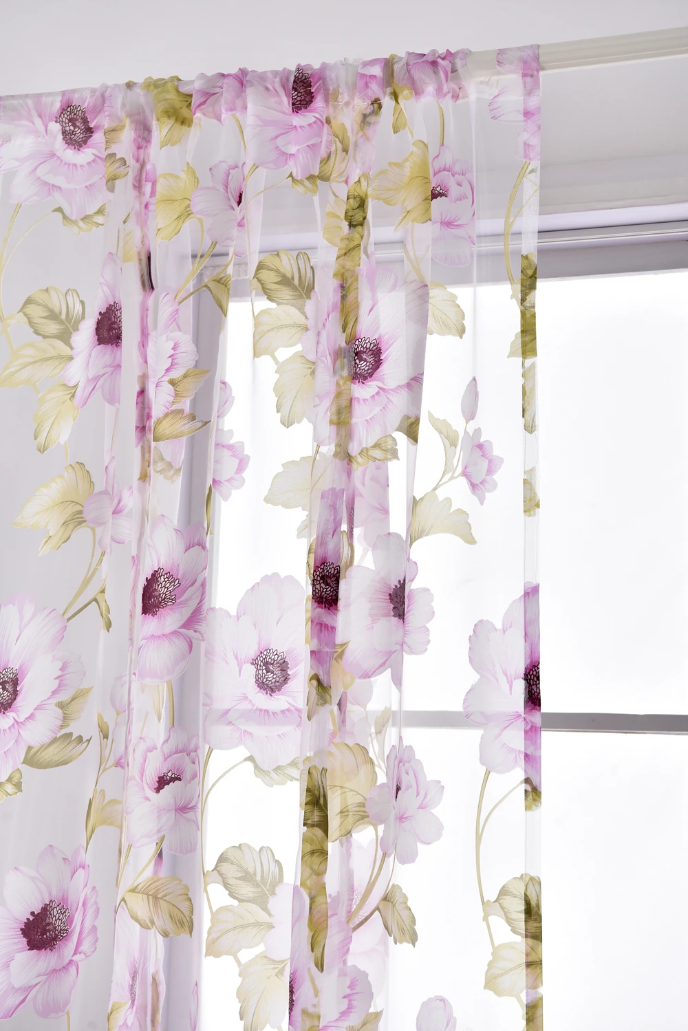 Floral Roman Sheer Curtains Short Kitchen Valance Vurtain Tulle Fabrics Sheer Panel Modern Curtain Flower Window (17)