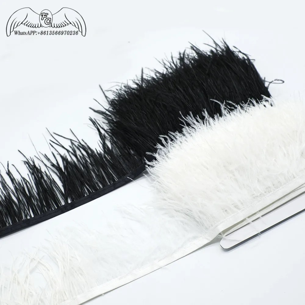 

2Meters Fluffy Beautiful Ostrich Feather Trim 8-10CM Black&White Feather Ribbon For Drss/Skirt/Clothing Decoration DIY Crafts