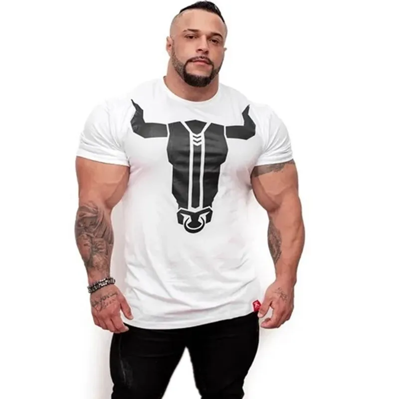 

Men Short sleeve cotton t shirt Fashion Personality Print T-shirts Casual Slim Tee Tops Male Gyms Fitness Bodybuilding Clothing