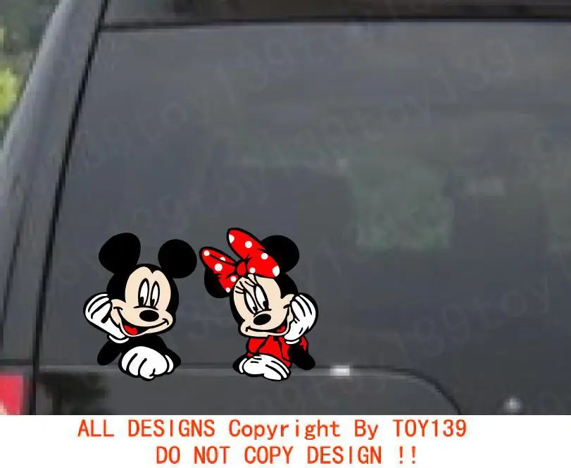 Mickey & Minnie Mouse Vinyl funny Car Decal window sticker / "Peeking
