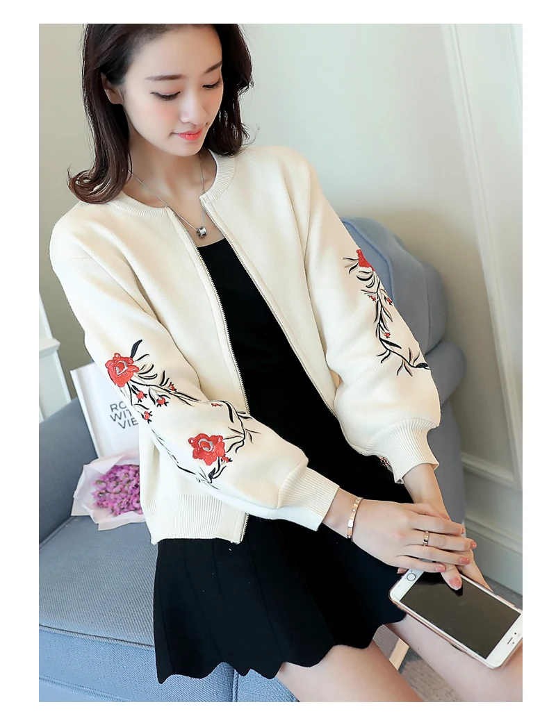 Вязаный кардиган свитер женский короткий Свободный корейский вышивка Hitz весенняя куртка весна