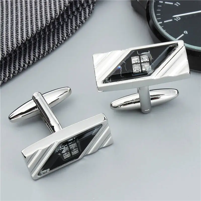 

Black Square with Four Shinning Crystal Cufflinks for Men Jewelry Cuff Links HAWSON