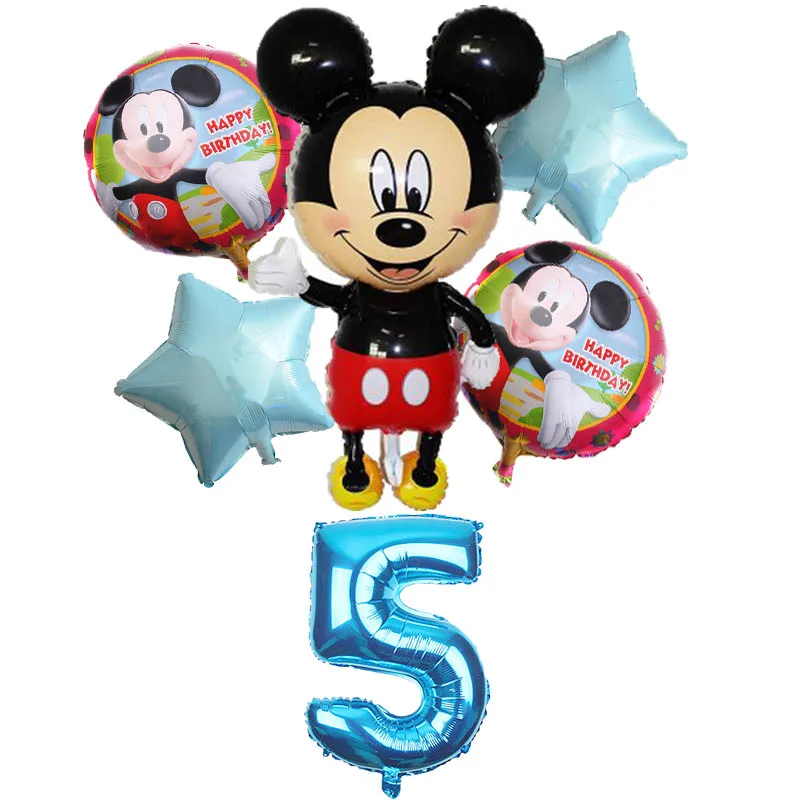 6 шт. воздушный шар с Микки и Минни Маус, 30 дюймов, воздушные шары с цифрами, торт, детский душ, 1, 2, 3, 4, 5, 6 лет, вечерние мультяшное украшение на день рождения