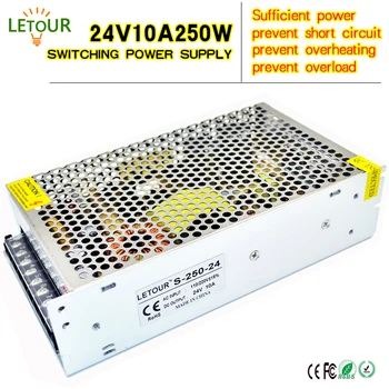 

24V 10A Power Supply Adapter AC 96V-240V Transformer DC 24V 250W LED Driver AC-DC Switching Power Supply for LED Strip Motor