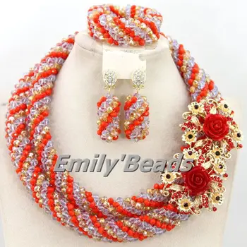 

New Latest Nigerian Wedding African Beads Jewelry Set Handmade Bridal Crystal Beads Necklace Jewelry Set Free Shipping AMJ212