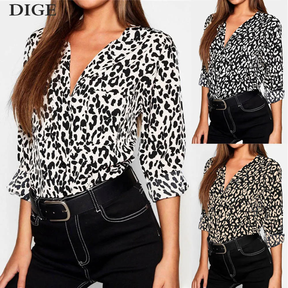 

Fashion Blouse Women Sexy Leopard Print Chiffon Blouse Ladies Casual Shirt Office Blouse Long Sleeve Tunic Tops Chemisier Femme