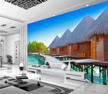 

Custom photo wallpaper 3D stereo Maldives islands landscape sea house wallpaper 3d mural for living room