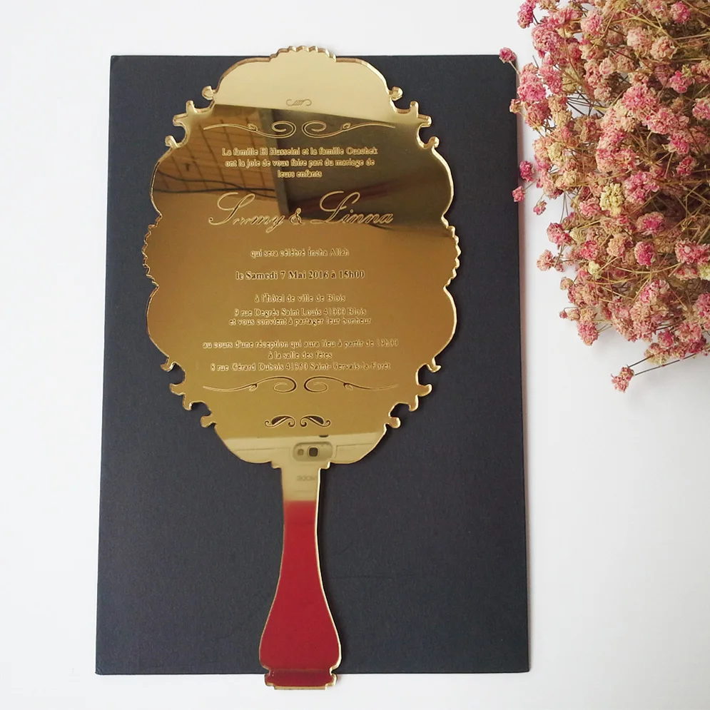  20 Pieces Per Lot 5x7inch Gold and Silver Mirror Acrylic Wedding Invitation Cards - 32968787011