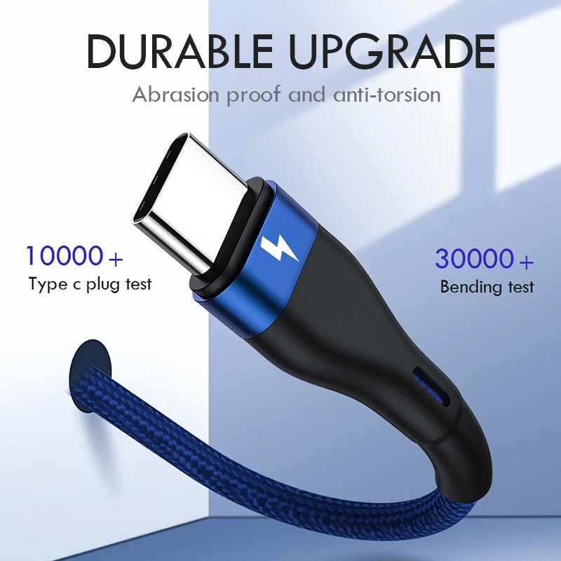 محايد التعبئة 3A USB نوع C كابل لسامسونج S9 S8 زائد Oneplus 6T سريع شحن USB-C شاحن الحبل الهاتف المحمول نوع-C كابل