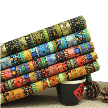 Golden Power Print Linen Cotton Fabric  Bronzing Stripe Print Linen Cotton Fabric Patchwork Fabric for Tablecloth Curtain