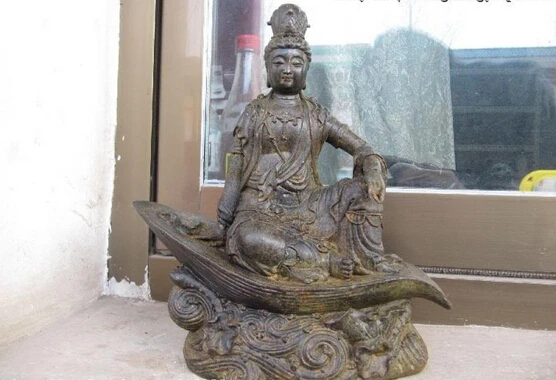 

150401 S0132 Chinese Buddhism Bronze Copper Guan Yin Boddhisattva Kwan-Yin Sit on boat Statue discount 30% (C0324)