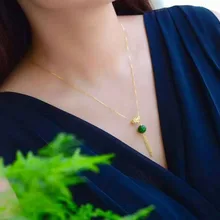 Натуральная Зеленая яшма кулон S925 Серебряный натуральный драгоценный камень кулон Цепочки и ожерелья модный элегантный лотоса, с кисточками, для женщин, ювелирное изделие для девочек