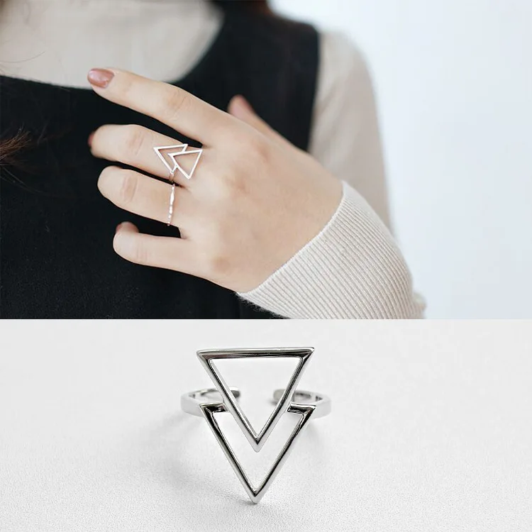 925 пробы Серебряное двойное треугольное регулируемое кольцо A3705|adjustable ring|925 sterling