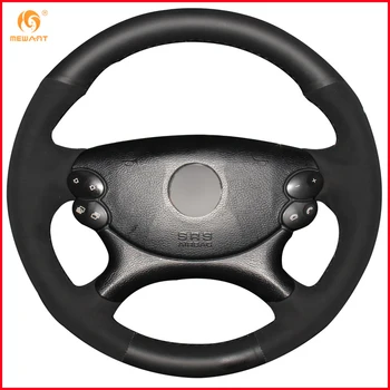 

MEWANT Black Genuine Leather Black Suede Car Steering Wheel Cover for Mercedes Benz E63 AMG 2006-2008 CLS 63 AMG 2007 Interior