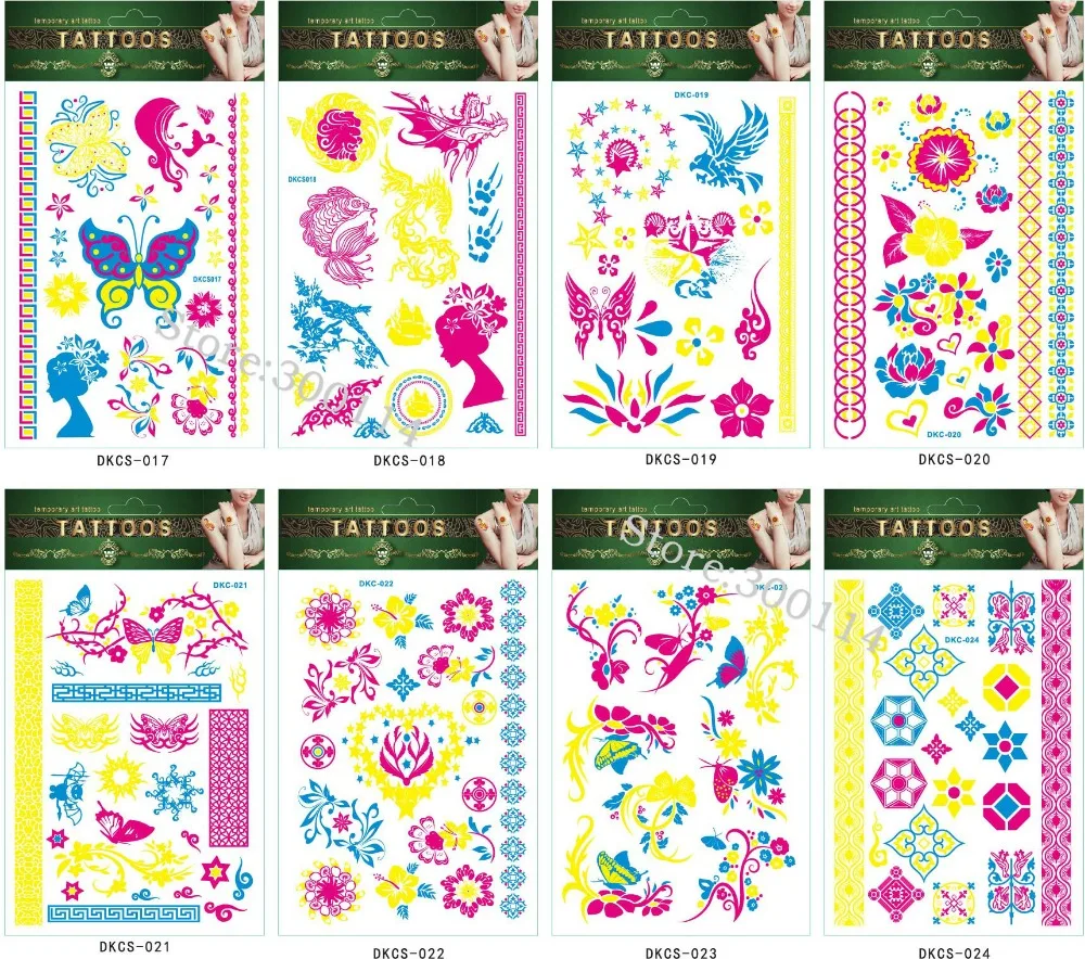 Louco do Partido Atacado Luminosa Fluorescente Luz Férias Tatuagem Temporária Harajuku Boate Fluorescência Tatuajes Corpo 500 Pcs 11 High Quality Beleza e saúde
