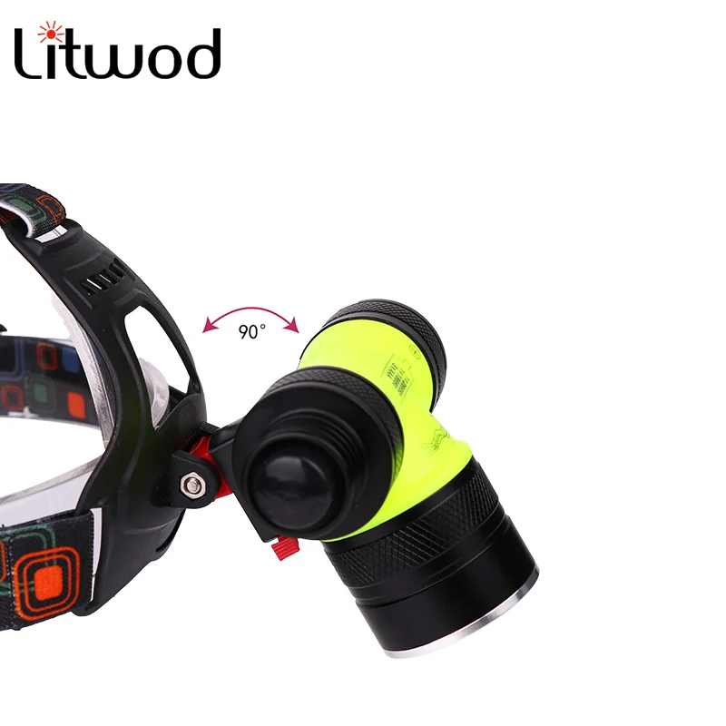 Litwod z20 D802 CREE XM-L T6 светодиодный налобный фонарь для дайвинга 18650 аккумулятор Головной фонарь подводный налобный фонарь белый и желтый цвет светильник