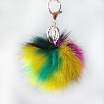 

12pcs 10cm Green Yellow Black Series Fake Raccoon Fur Pompon Key Chain Bag Pendant Colorful Long Hair Fulffy Pom Jewelry Gifts