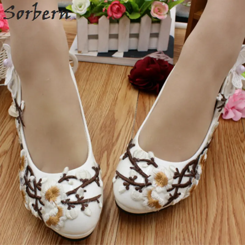 Fleurs Blanc Pompes flat Heel 5cm Talons Fleur 4 8cm De Petit Sorbern Prunier Mariée Heel Nouveau Confortables Mariage Heel Femmes Heel 3cm Chaussures 87S1gxd