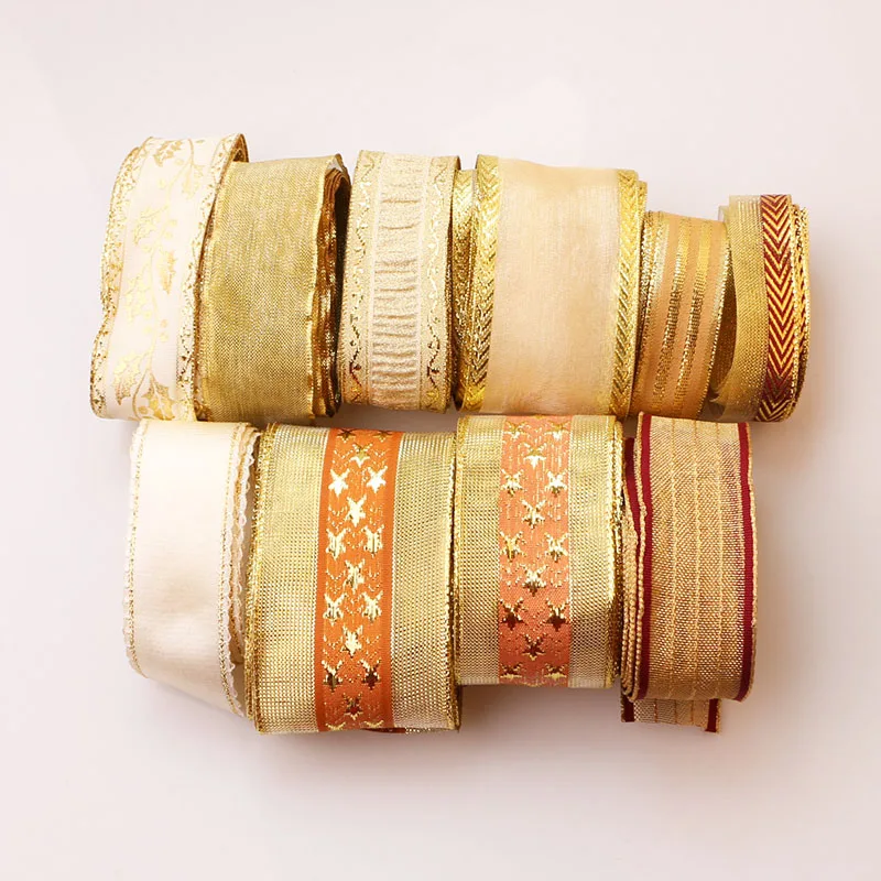 

DIY AccessoriesRibbon with wire edge, hard mesh, ribbon, gold and silver ribbon, decorative tree gift box, bowknot wrapping
