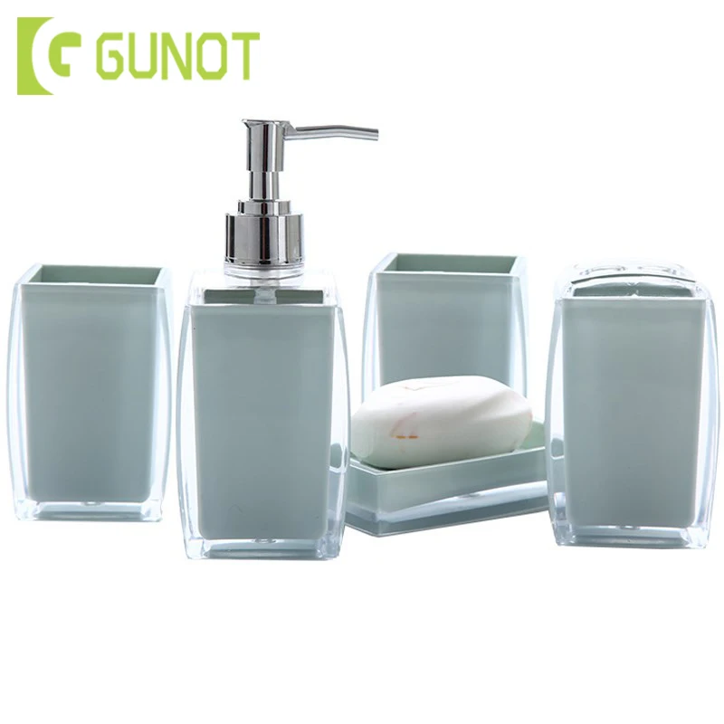 

GUNOT 5Pcs/Set Bathroom Washing Set Simple Acrylic Solid Color Suit Include Soap Dispenser/Toothbrush Holder/Tumbler/Soap Dish