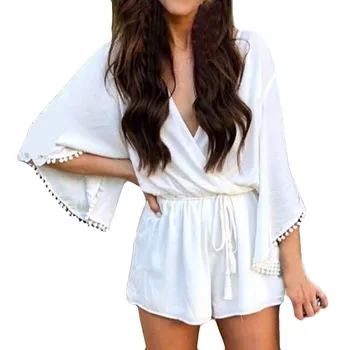 

2019 Spring Modern Lady Single Colour Half Shell Beach Overall Trim Nice Sweet Body For Casual Women Streetwear