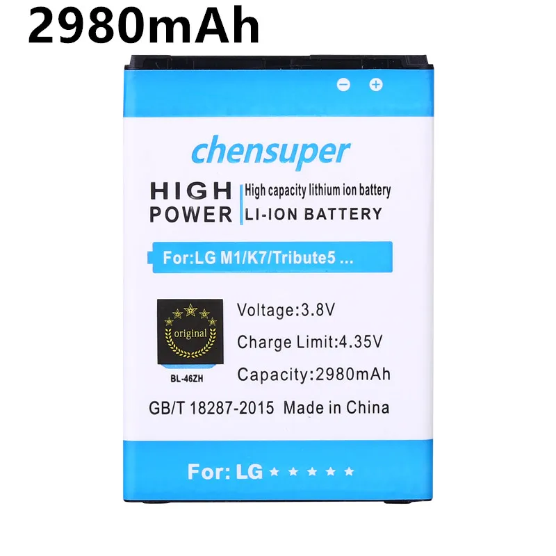 Chensuper 2980 мАч BL-46ZH батарея для мобильного телефона LG K7 MS330 LS675 дань 5 K8 K350N BL46ZH